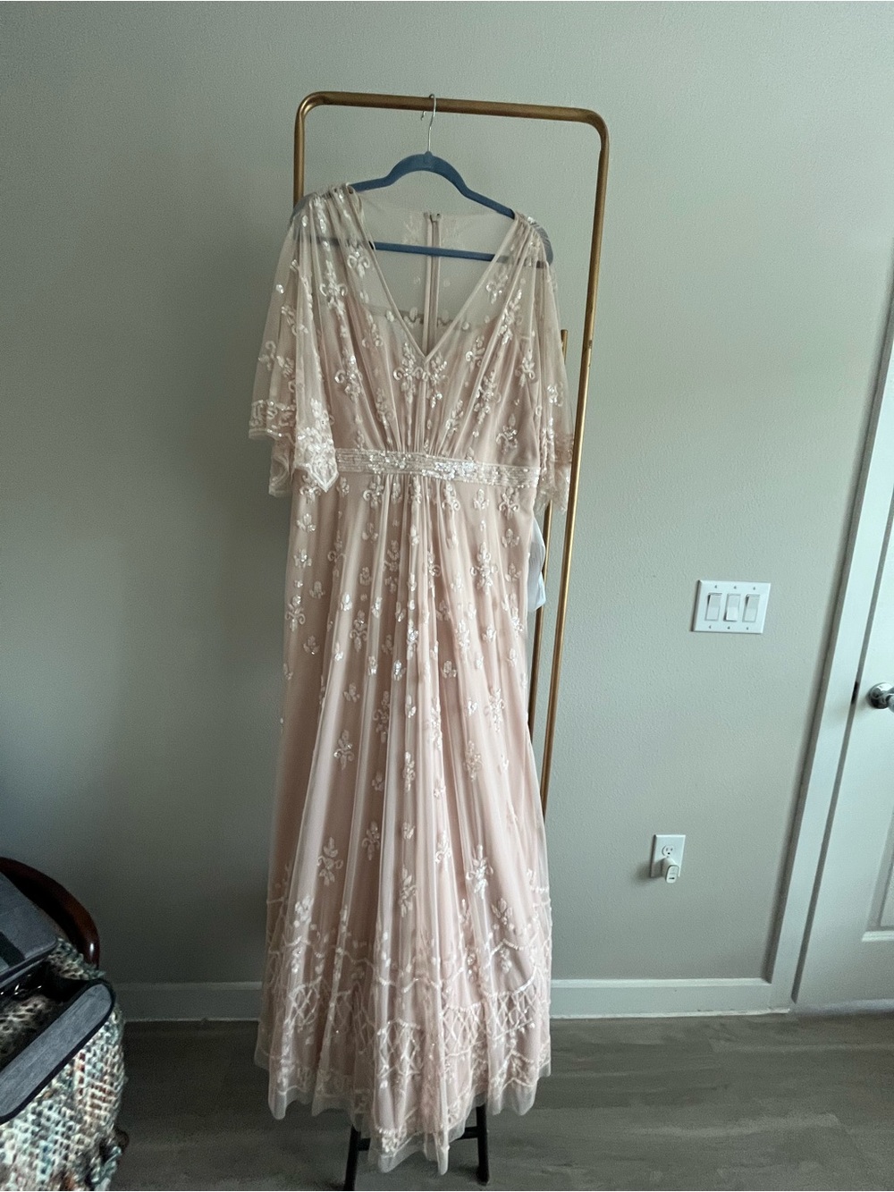 Mac Duggal Embroidered Blush Pink Maxi Dress